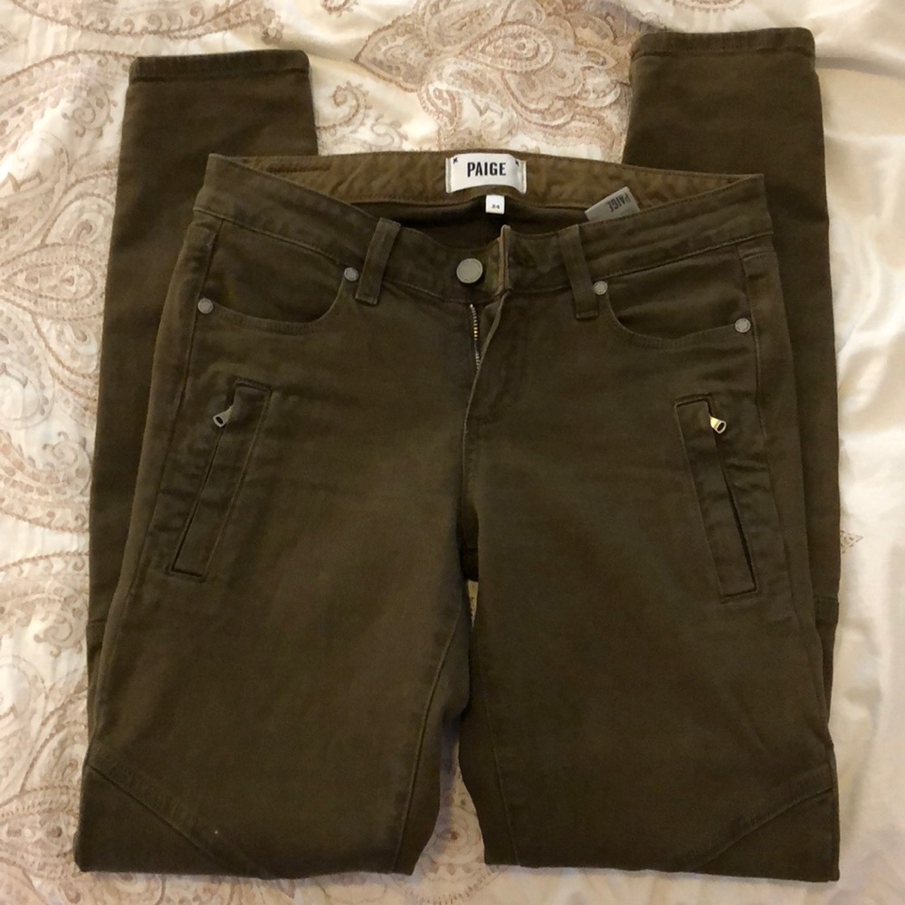 paige army green pants with zippers at ankles